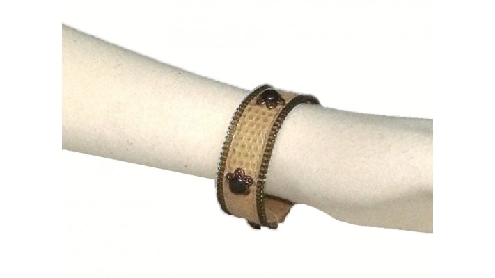 Bracelet en cuir imprimé recyclé beige